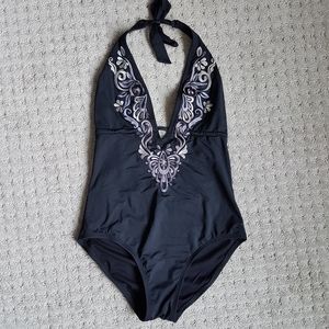 Laundry Embroidered Plunging Chest Bathing Suit